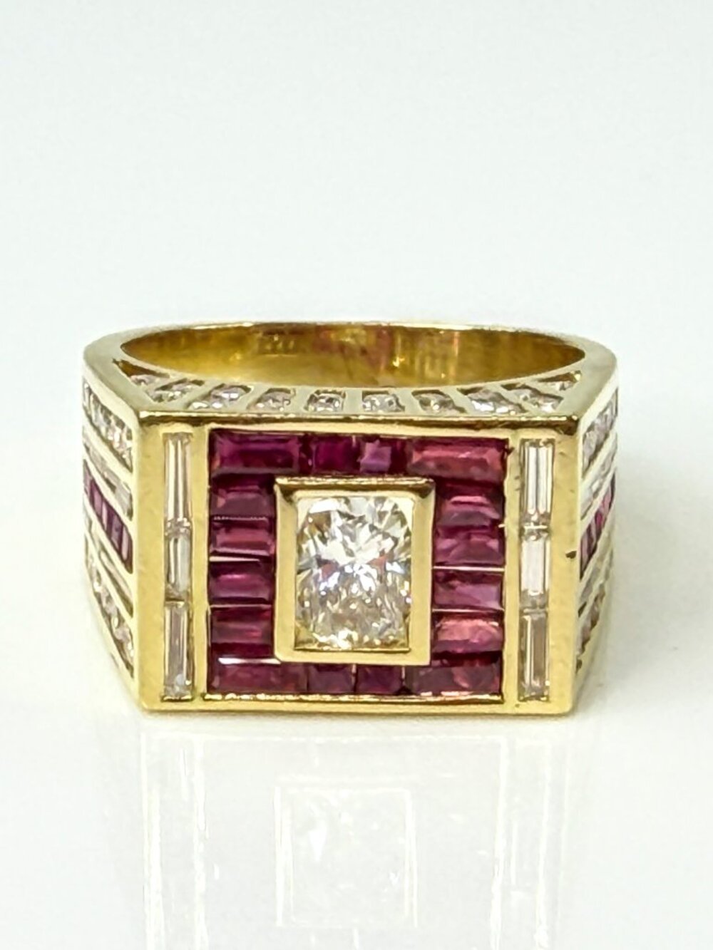 Custom 18K Gold 2.0ct Ruby Diamond Geometric Cocktail Ring 7.9g s5.5JR2194